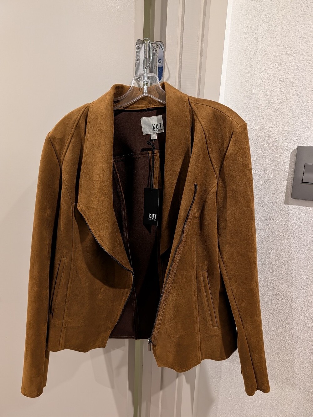 NWT KUT from the Kloth Moto Jacket Cognac Brown XL - Picture 3 of 5